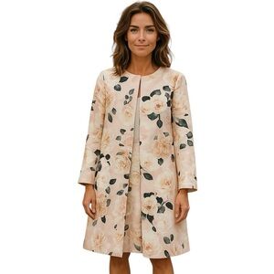 Calvin Klein Floral Size 12 Open Jacket Long Coat Suit with Dress